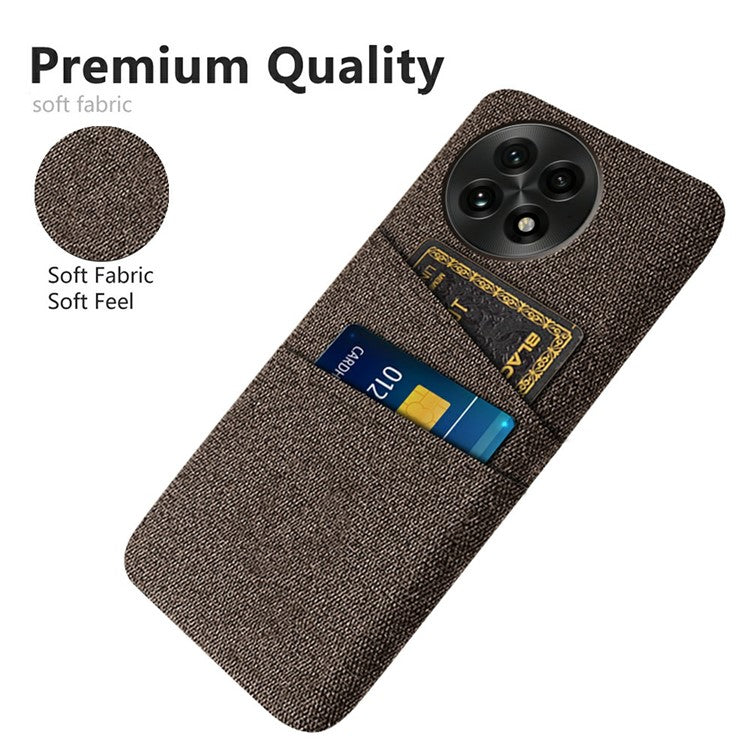 For OnePlus 13 Case Cloth + Hard PC Phone Cover with Dual Card Slots - Brown