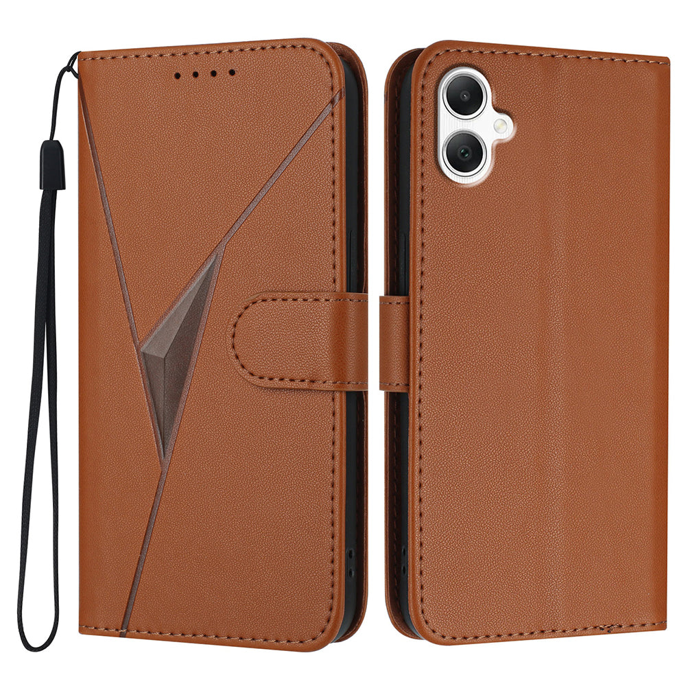 YX0090 For Samsung Galaxy A06 Case Triangle Imprint Leather Phone Cover with Lanyard - Coffee