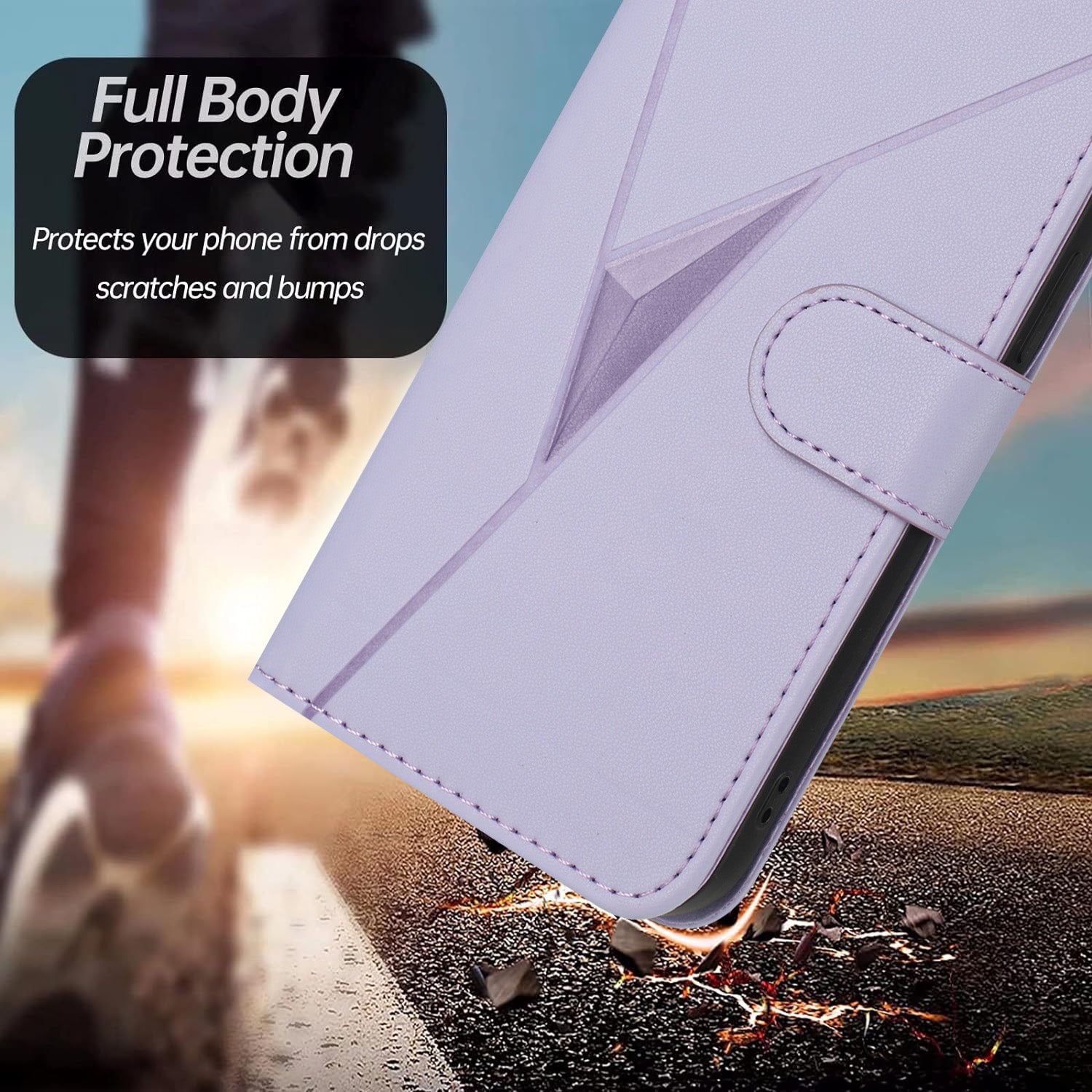 YX0090 For Samsung Galaxy A06 Case Triangle Imprint Leather Phone Cover with Lanyard - Light Purple