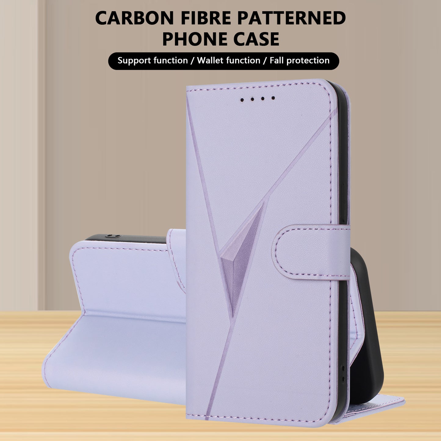 YX0090 For Samsung Galaxy A06 Case Triangle Imprint Leather Phone Cover with Lanyard - Light Purple