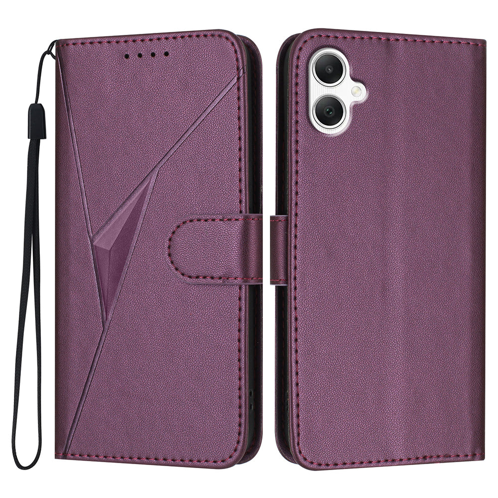 YX0090 For Samsung Galaxy A06 Case Triangle Imprint Leather Phone Cover with Lanyard - Dark Purple