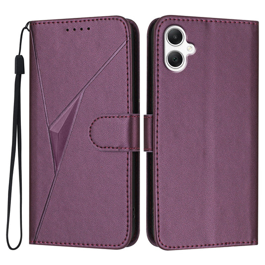 YX0090 For Samsung Galaxy A06 Case Triangle Imprint Leather Phone Cover with Lanyard - Dark Purple