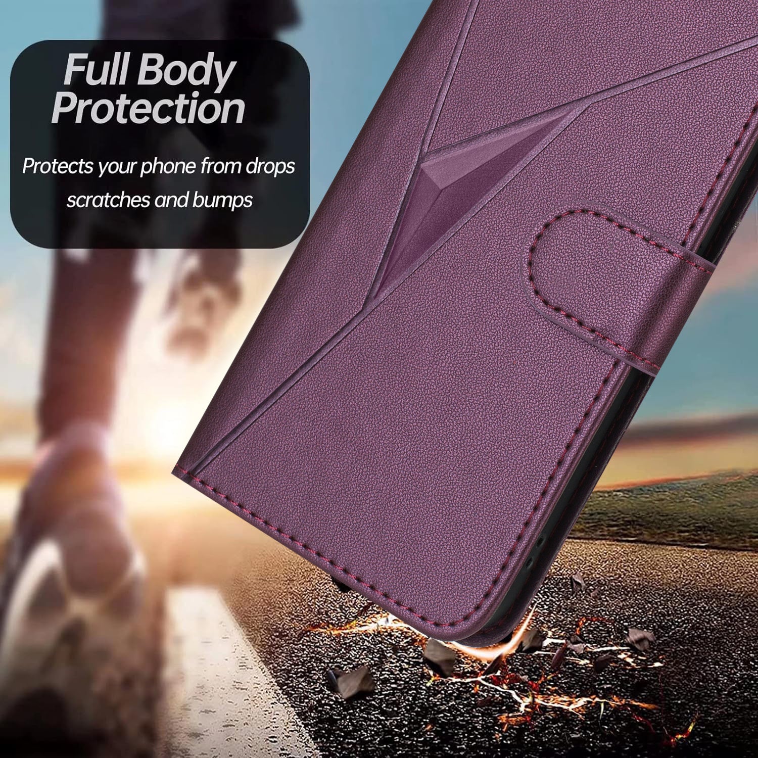 YX0090 For Samsung Galaxy A06 Case Triangle Imprint Leather Phone Cover with Lanyard - Dark Purple