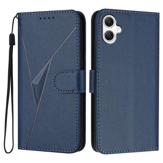 YX0090 For Samsung Galaxy A06 Case Triangle Imprint Leather Phone Cover with Lanyard - Sapphire