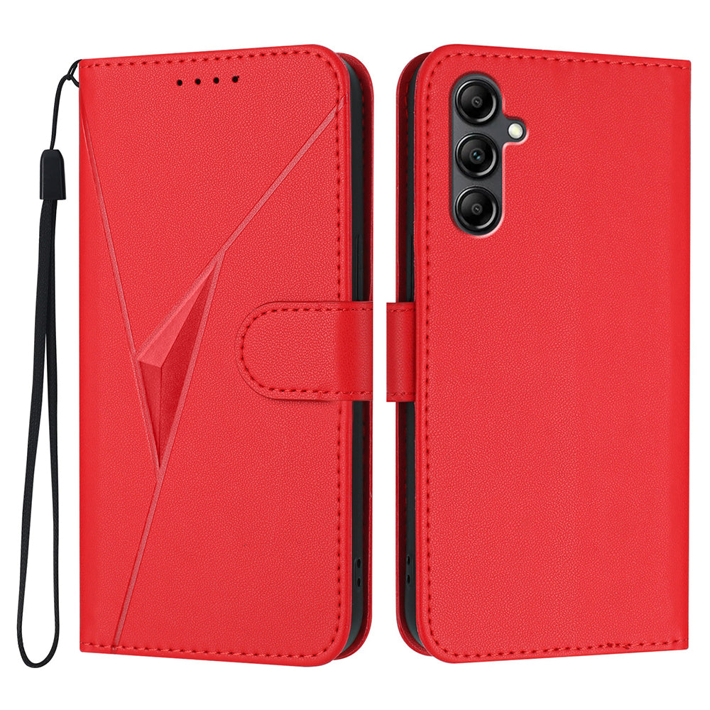 YX0090 For Samsung Galaxy A16 5G  /  4G Case Triangle Imprint Leather Phone Cover with Lanyard - Red