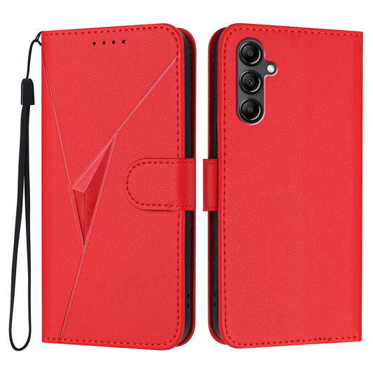 YX0090 For Samsung Galaxy A16 5G  /  4G Case Triangle Imprint Leather Phone Cover with Lanyard - Red