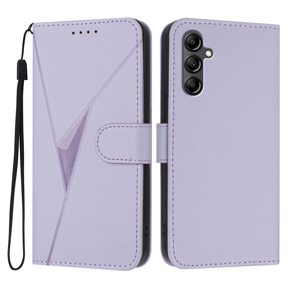 YX0090 For Samsung Galaxy A16 5G  /  4G Case Triangle Imprint Leather Phone Cover with Lanyard - Light Purple