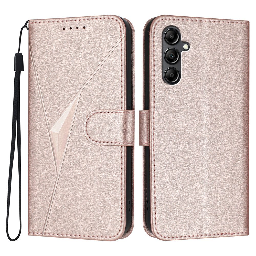 YX0090 For Samsung Galaxy A16 5G  /  4G Case Triangle Imprint Leather Phone Cover with Lanyard - Rose Gold