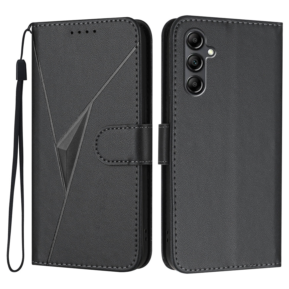 YX0090 For Samsung Galaxy A16 5G  /  4G Case Triangle Imprint Leather Phone Cover with Lanyard - Black
