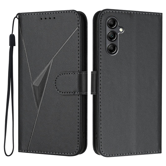 YX0090 For Samsung Galaxy A16 5G  /  4G Case Triangle Imprint Leather Phone Cover with Lanyard - Black