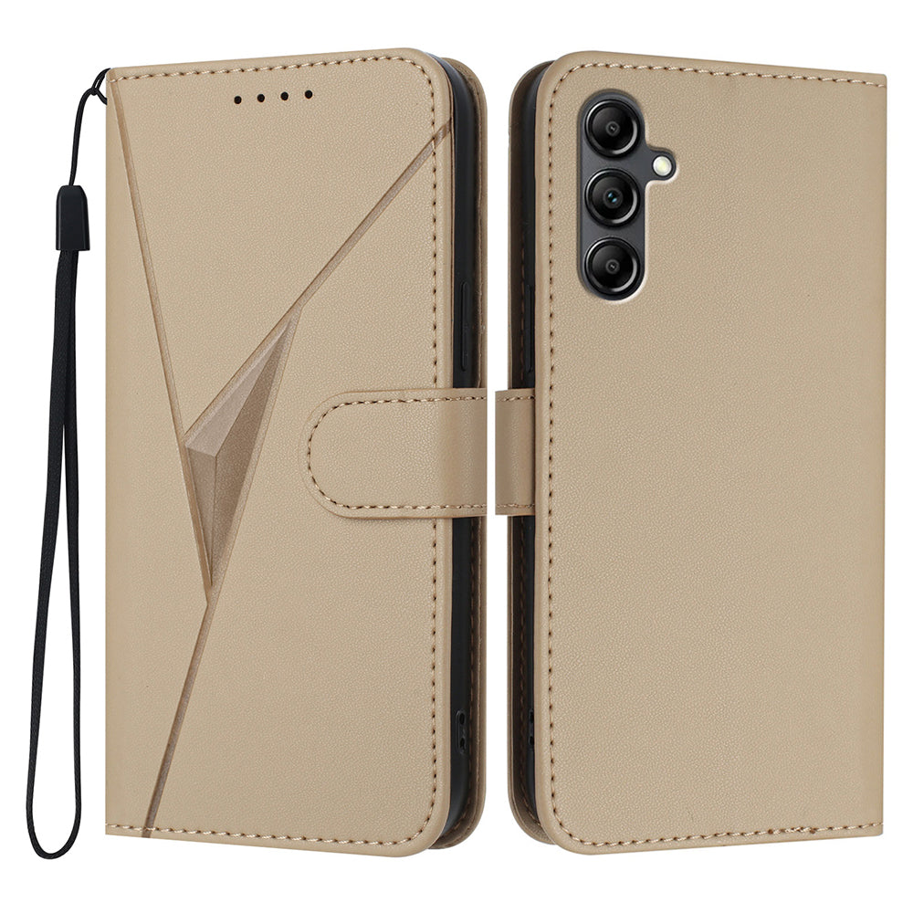 YX0090 For Samsung Galaxy A16 5G  /  4G Case Triangle Imprint Leather Phone Cover with Lanyard - Gold