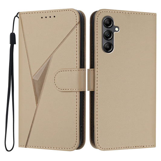 YX0090 For Samsung Galaxy A16 5G  /  4G Case Triangle Imprint Leather Phone Cover with Lanyard - Gold