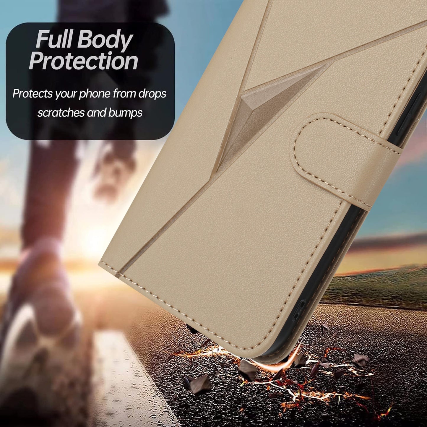 YX0090 For Samsung Galaxy A16 5G  /  4G Case Triangle Imprint Leather Phone Cover with Lanyard - Gold