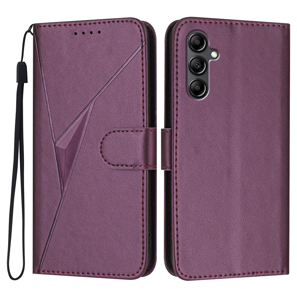 YX0090 For Samsung Galaxy A16 5G  /  4G Case Triangle Imprint Leather Phone Cover with Lanyard - Dark Purple