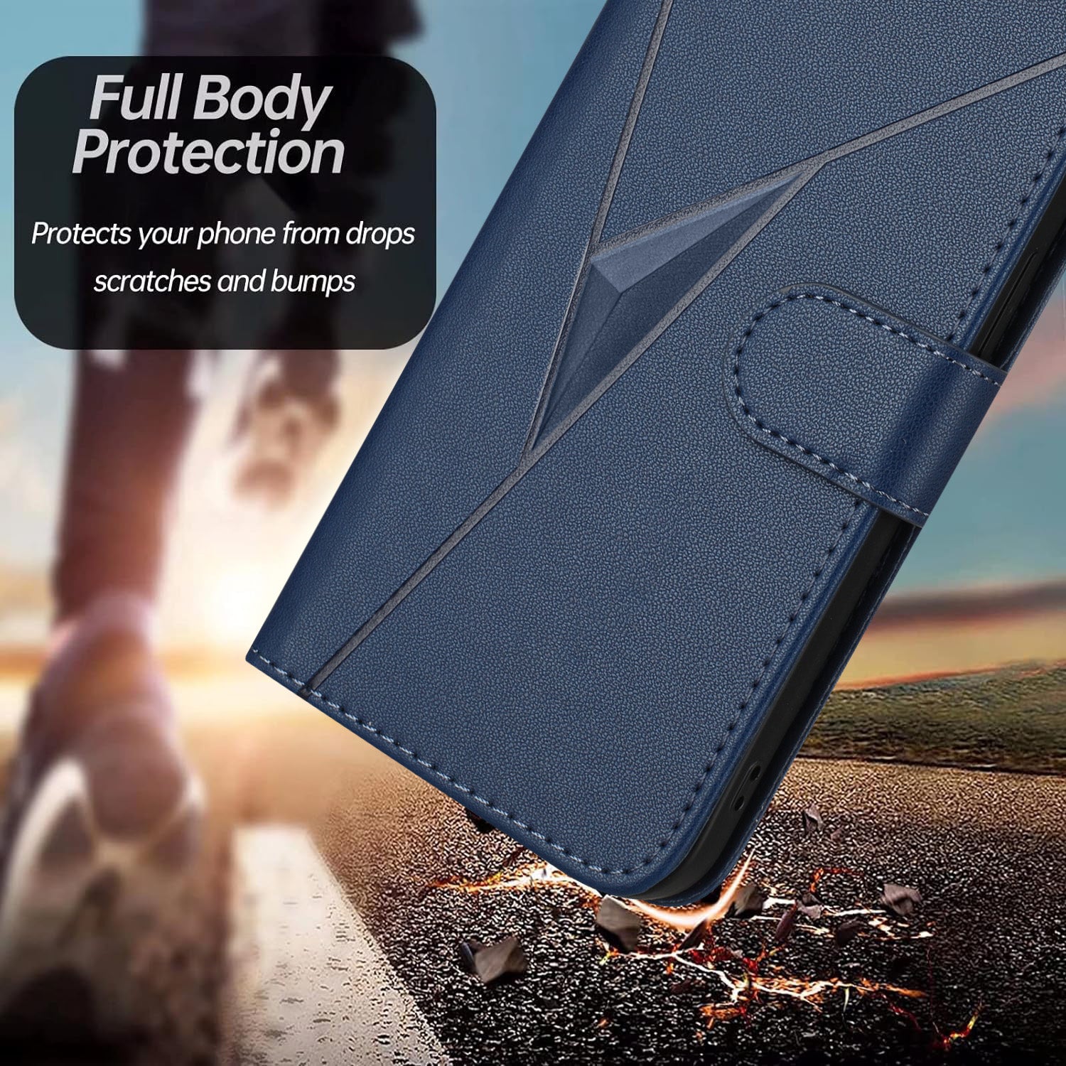 YX0090 For Samsung Galaxy A16 5G  /  4G Case Triangle Imprint Leather Phone Cover with Lanyard - Sapphire