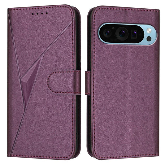 For Google Pixel 9 Pro XL Case Triangle Imprint Leather Phone Cover with Lanyard - Dark Purple