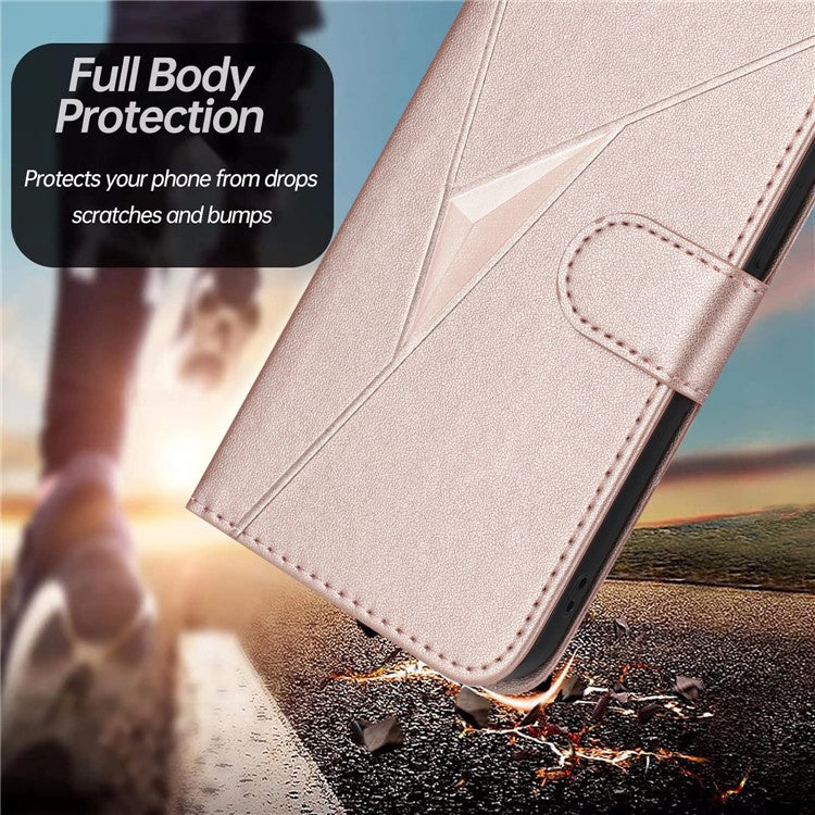 For Motorola Moto X50 Ultra 5G / Edge 50 Ultra 5G Case Triangle Imprint Leather Phone Cover with Lanyard - Rose Gold
