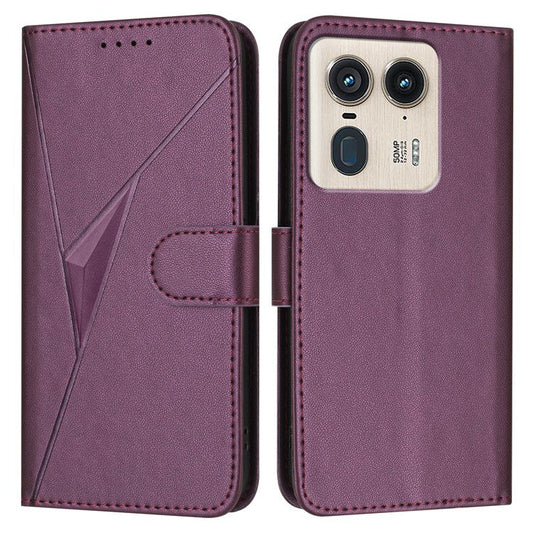 For Motorola Moto X50 Ultra 5G / Edge 50 Ultra 5G Case Triangle Imprint Leather Phone Cover with Lanyard - Dark Purple