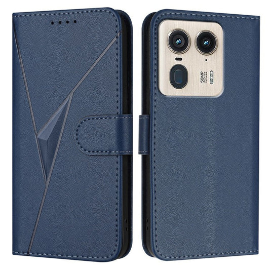 For Motorola Moto X50 Ultra 5G / Edge 50 Ultra 5G Case Triangle Imprint Leather Phone Cover with Lanyard - Sapphire