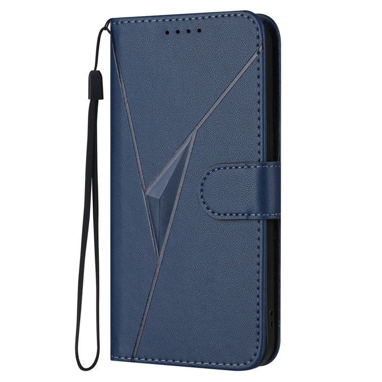 For Motorola Moto X50 Ultra 5G / Edge 50 Ultra 5G Case Triangle Imprint Leather Phone Cover with Lanyard - Sapphire