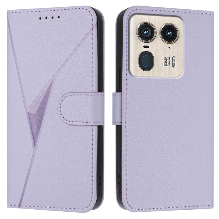 For Motorola Moto X50 Ultra 5G / Edge 50 Ultra 5G Case Triangle Imprint Leather Phone Cover with Lanyard - Light Purple