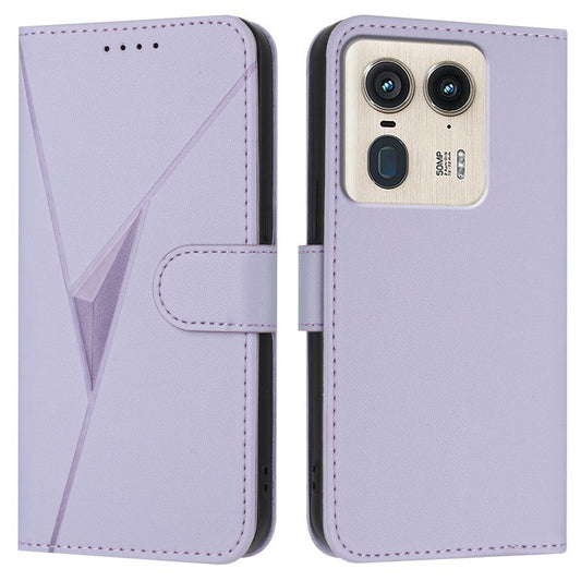 For Motorola Moto X50 Ultra 5G / Edge 50 Ultra 5G Case Triangle Imprint Leather Phone Cover with Lanyard - Light Purple