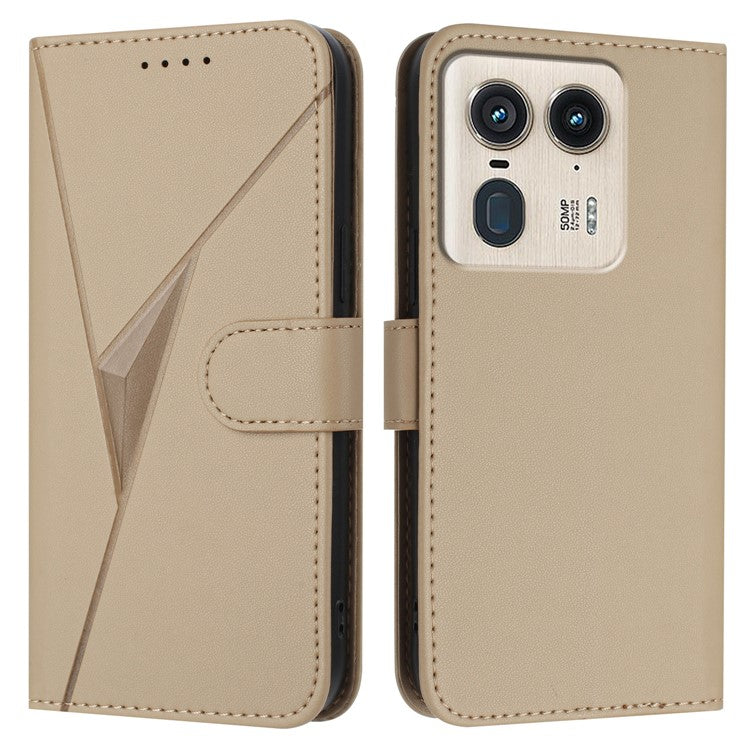 For Motorola Moto X50 Ultra 5G / Edge 50 Ultra 5G Case Triangle Imprint Leather Phone Cover with Lanyard - Gold