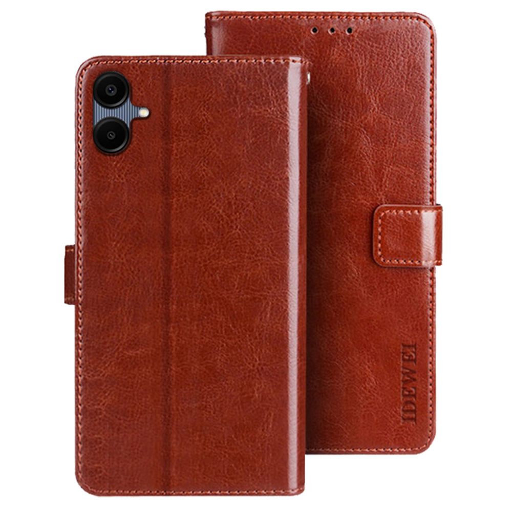 IDEWEI For Samsung Galaxy A06 Stand Case Crazy Horse Texture Leather Phone Cover - Brown