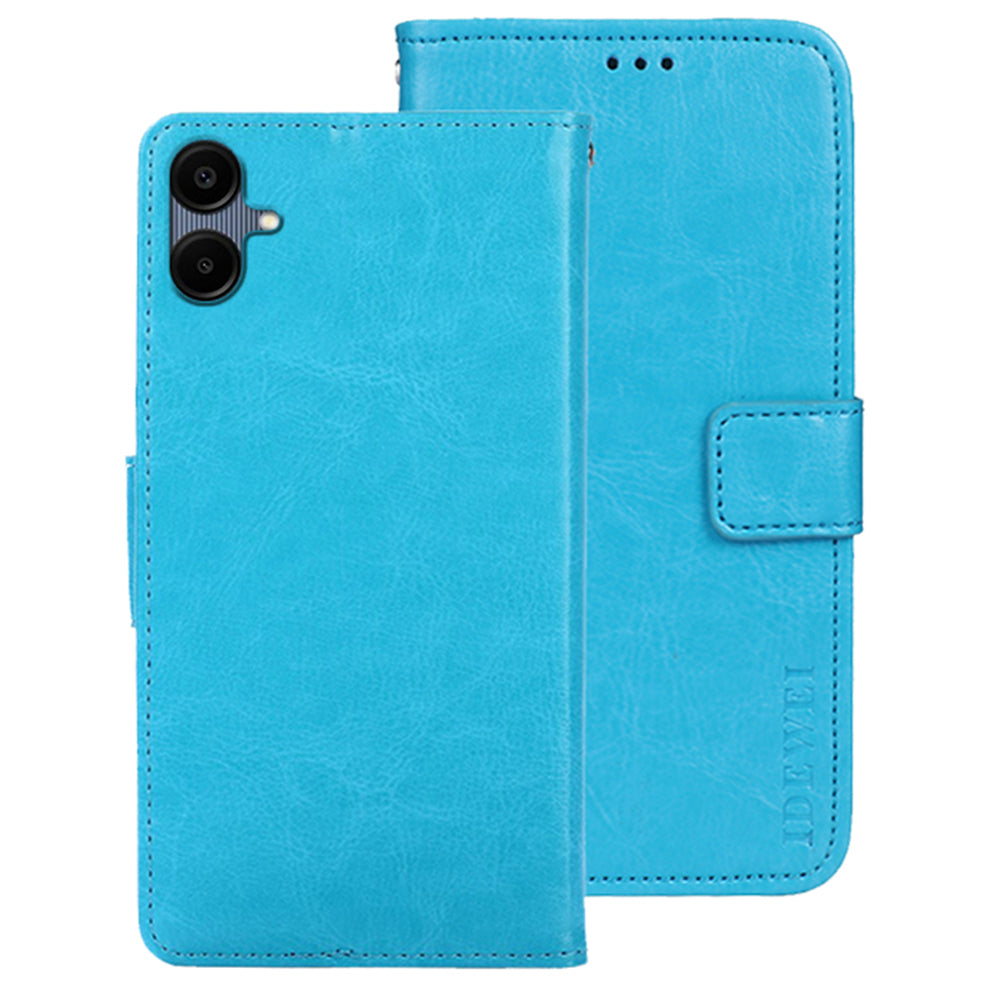 IDEWEI For Samsung Galaxy A06 Stand Case Crazy Horse Texture Leather Phone Cover - Sky Blue