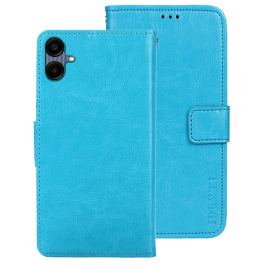 IDEWEI For Samsung Galaxy A06 Stand Case Crazy Horse Texture Leather Phone Cover - Sky Blue