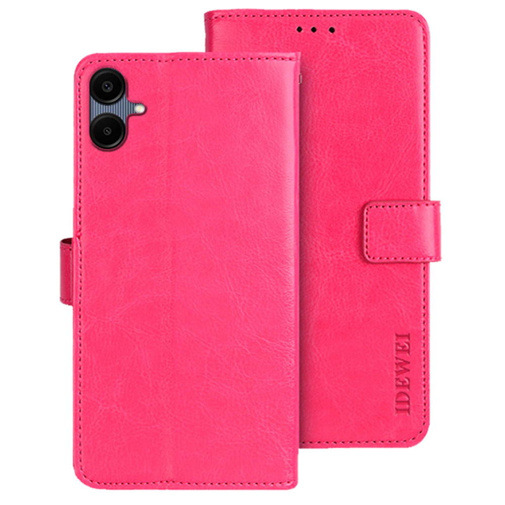 IDEWEI For Samsung Galaxy A06 Stand Case Crazy Horse Texture Leather Phone Cover - Rose