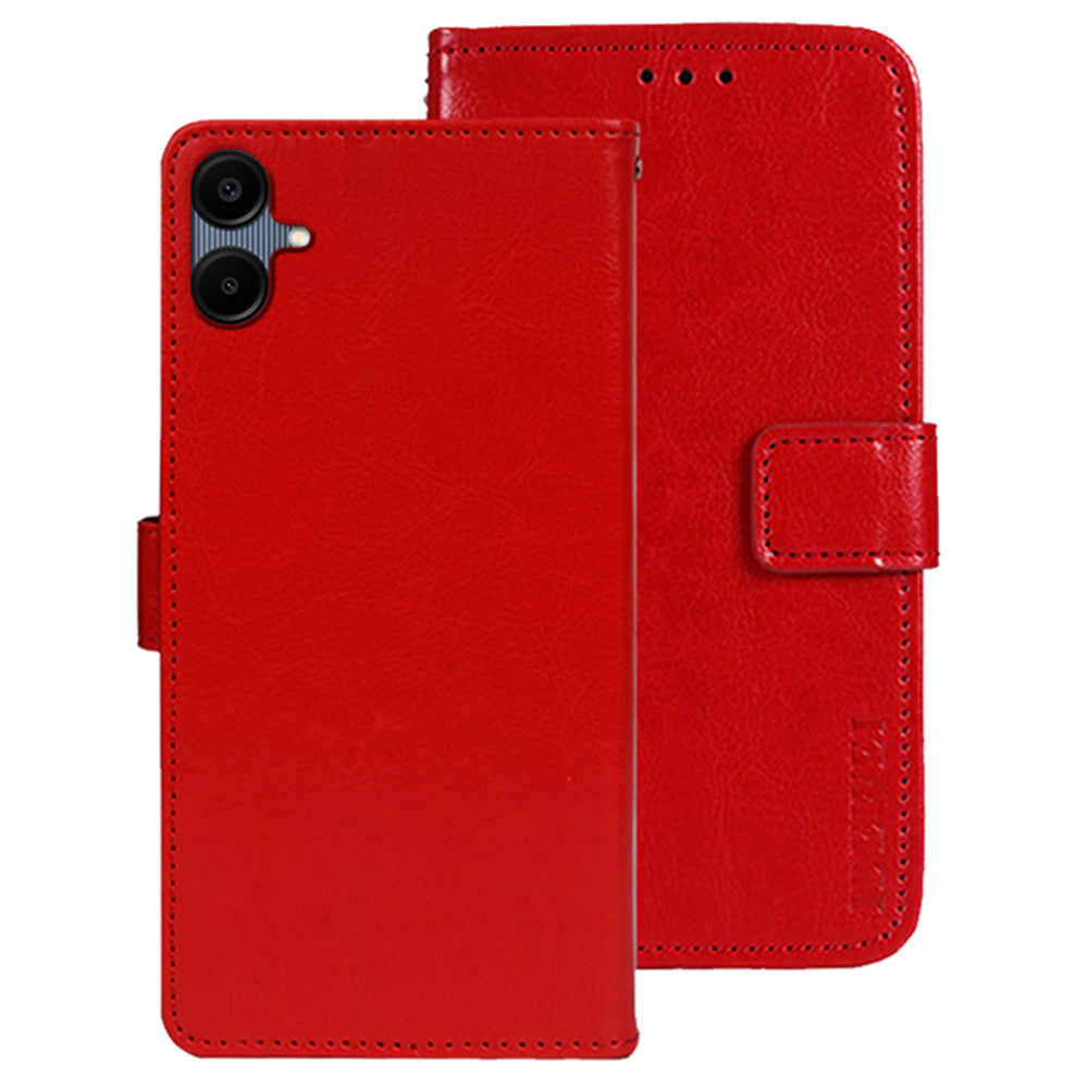 IDEWEI For Samsung Galaxy A06 Stand Case Crazy Horse Texture Leather Phone Cover - Red
