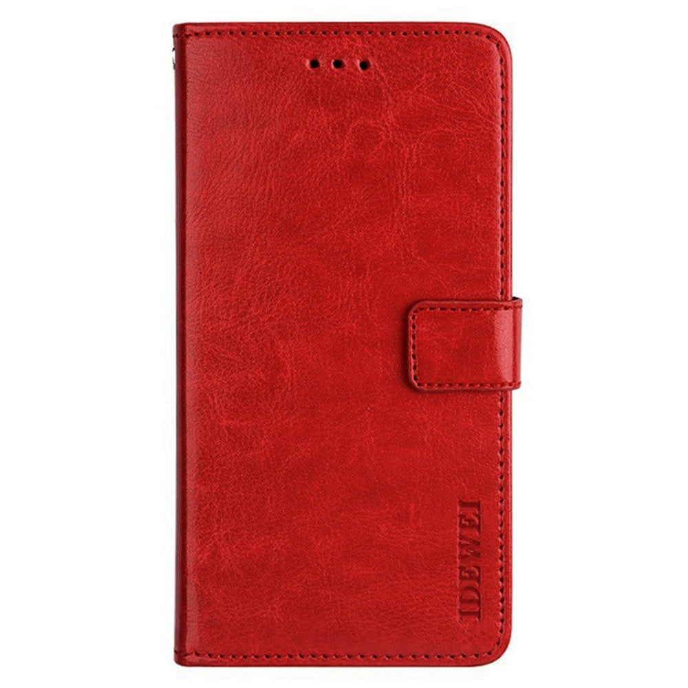 IDEWEI For Samsung Galaxy A06 Stand Case Crazy Horse Texture Leather Phone Cover - Red
