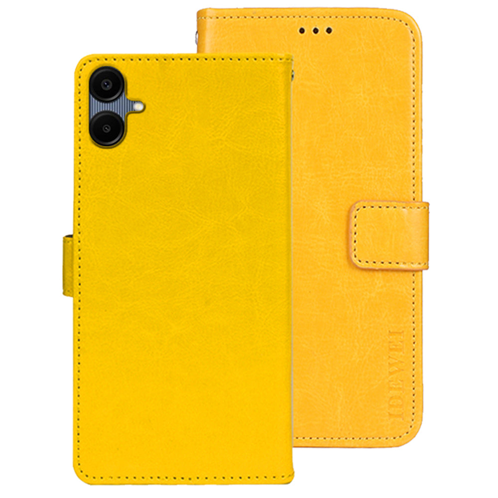 IDEWEI For Samsung Galaxy A06 Stand Case Crazy Horse Texture Leather Phone Cover - Yellow
