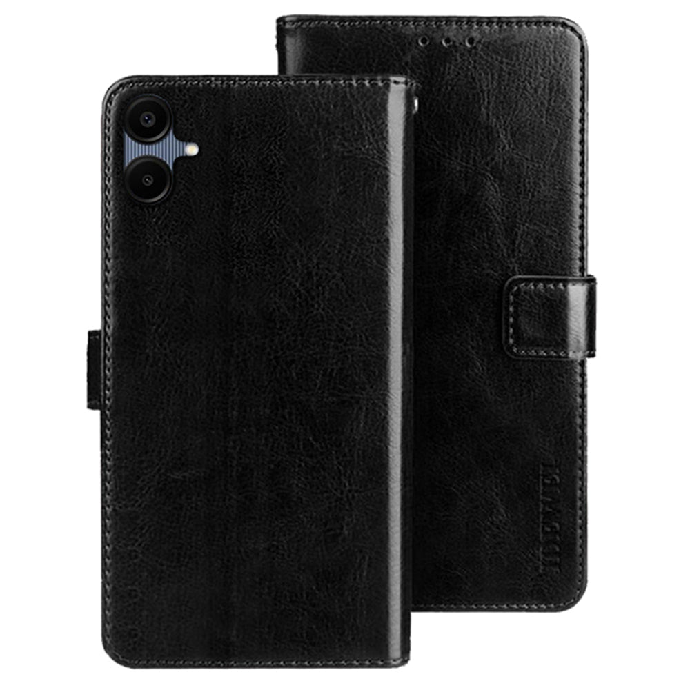 IDEWEI For Samsung Galaxy A06 Stand Case Crazy Horse Texture Leather Phone Cover - Black
