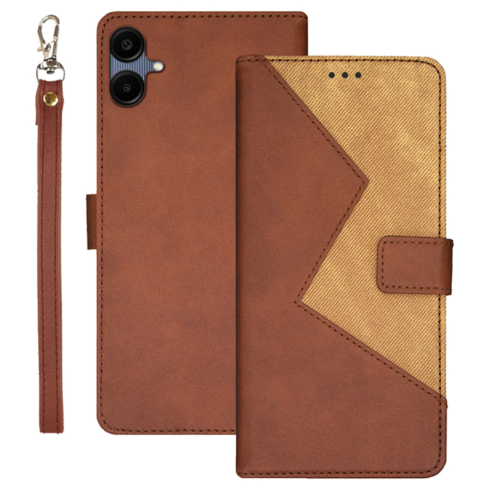 IDEWEI For Samsung Galaxy A06 Case Card Slots Splicing Color Leather Phone Cover - Brown