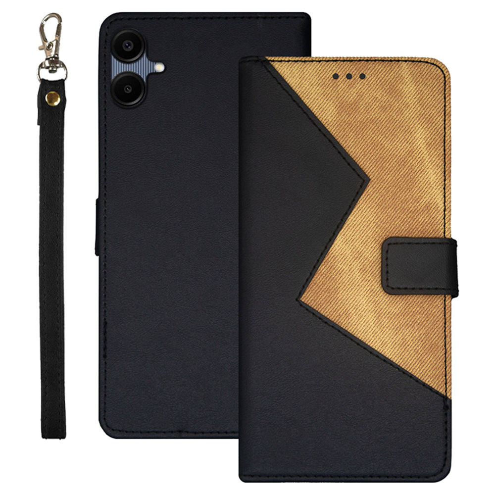IDEWEI For Samsung Galaxy A06 Case Card Slots Splicing Color Leather Phone Cover - Black