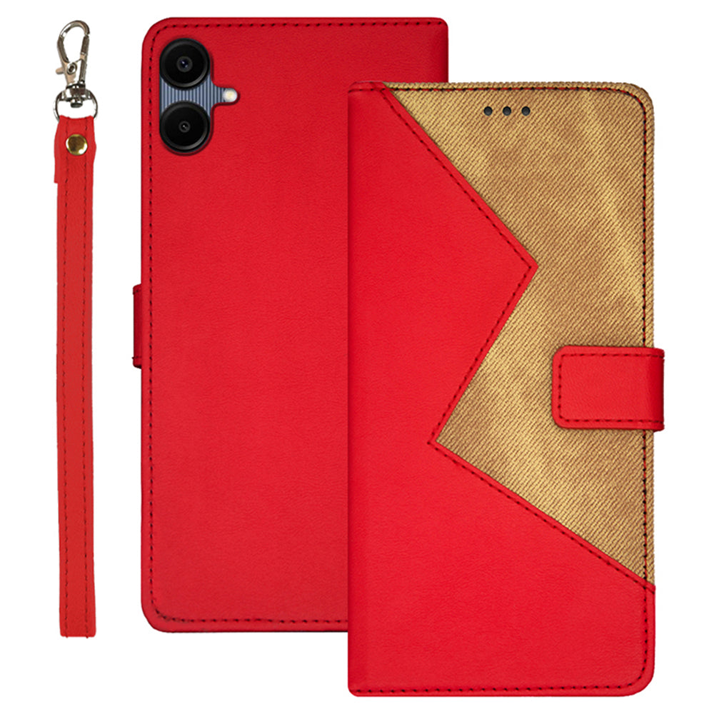 IDEWEI For Samsung Galaxy A06 Case Card Slots Splicing Color Leather Phone Cover - Red
