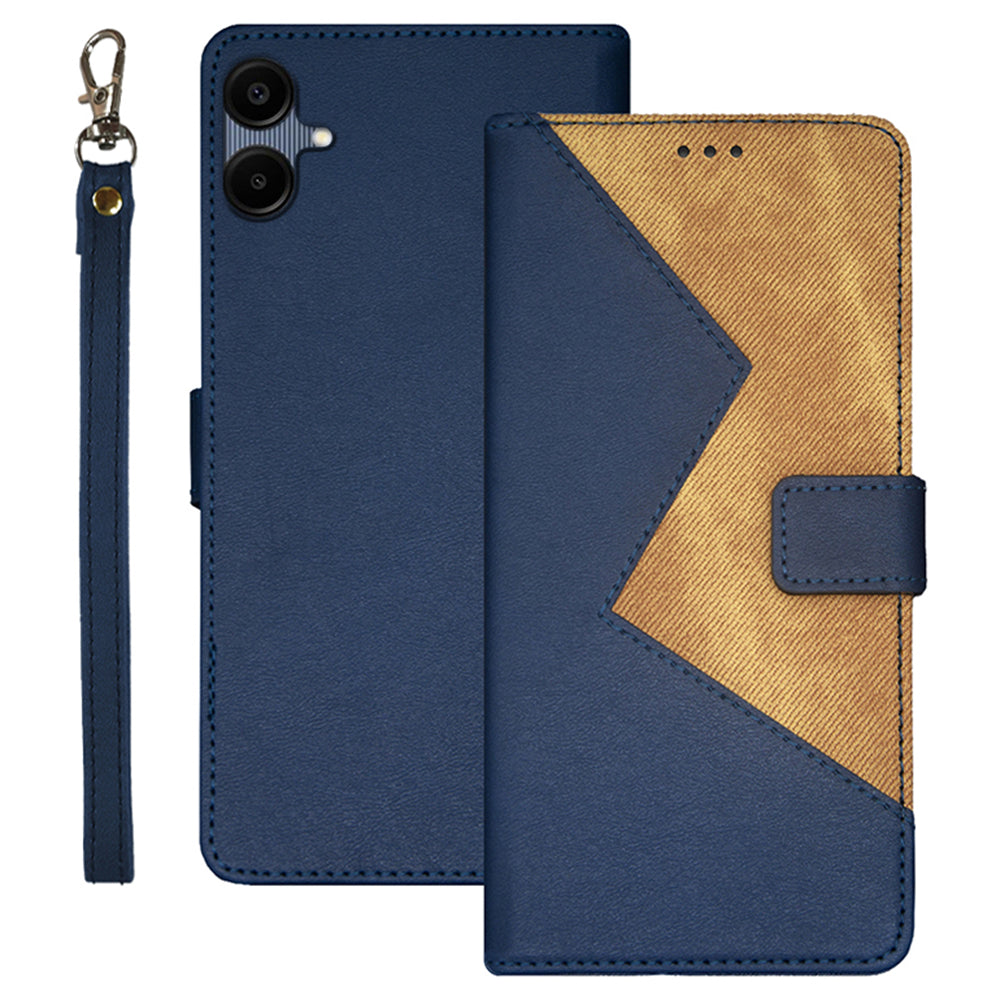 IDEWEI For Samsung Galaxy A06 Case Card Slots Splicing Color Leather Phone Cover - Blue