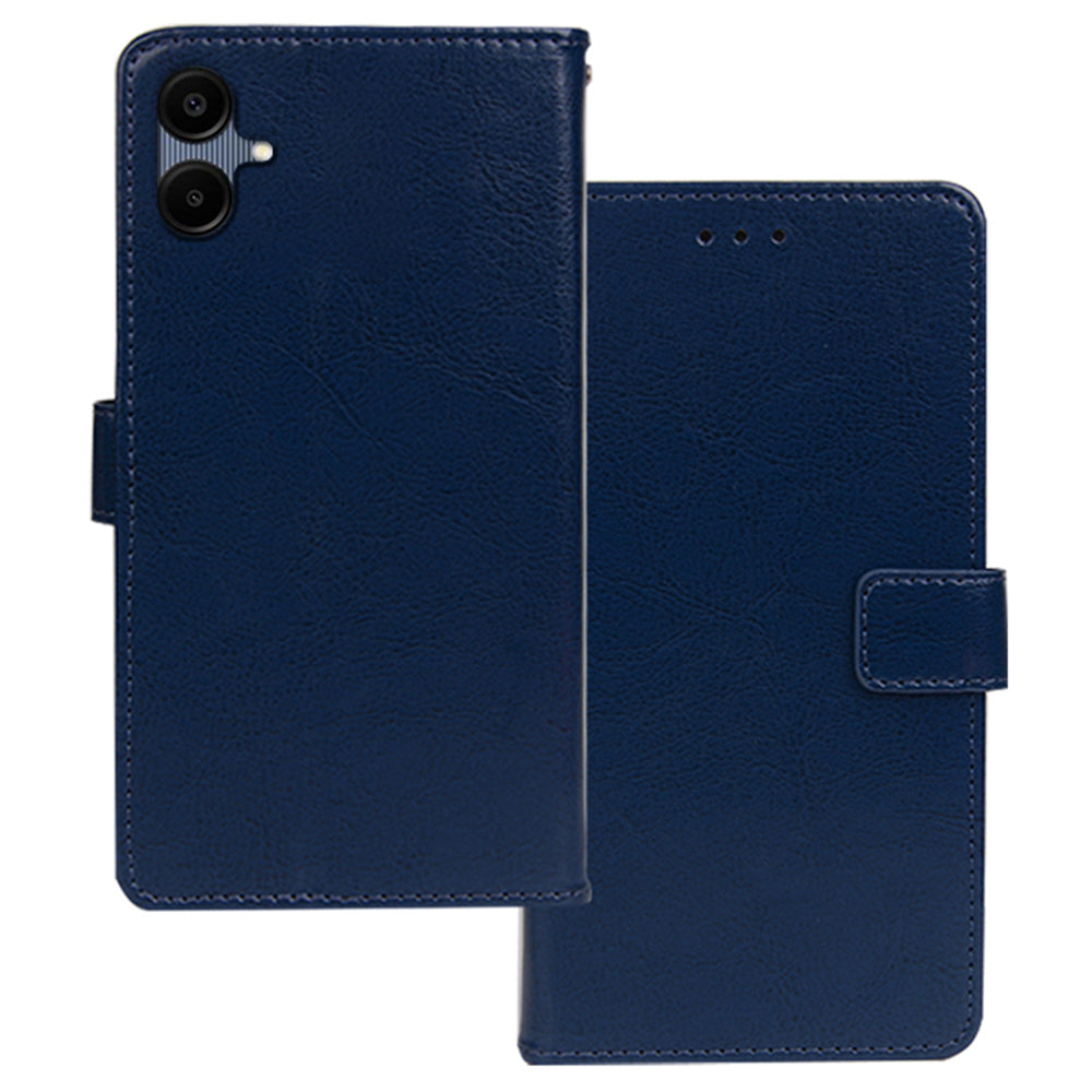 IDEWEI For Samsung Galaxy A06 Case Card Slots Holder Leather Phone Cover Crazy Horse Texture - Blue