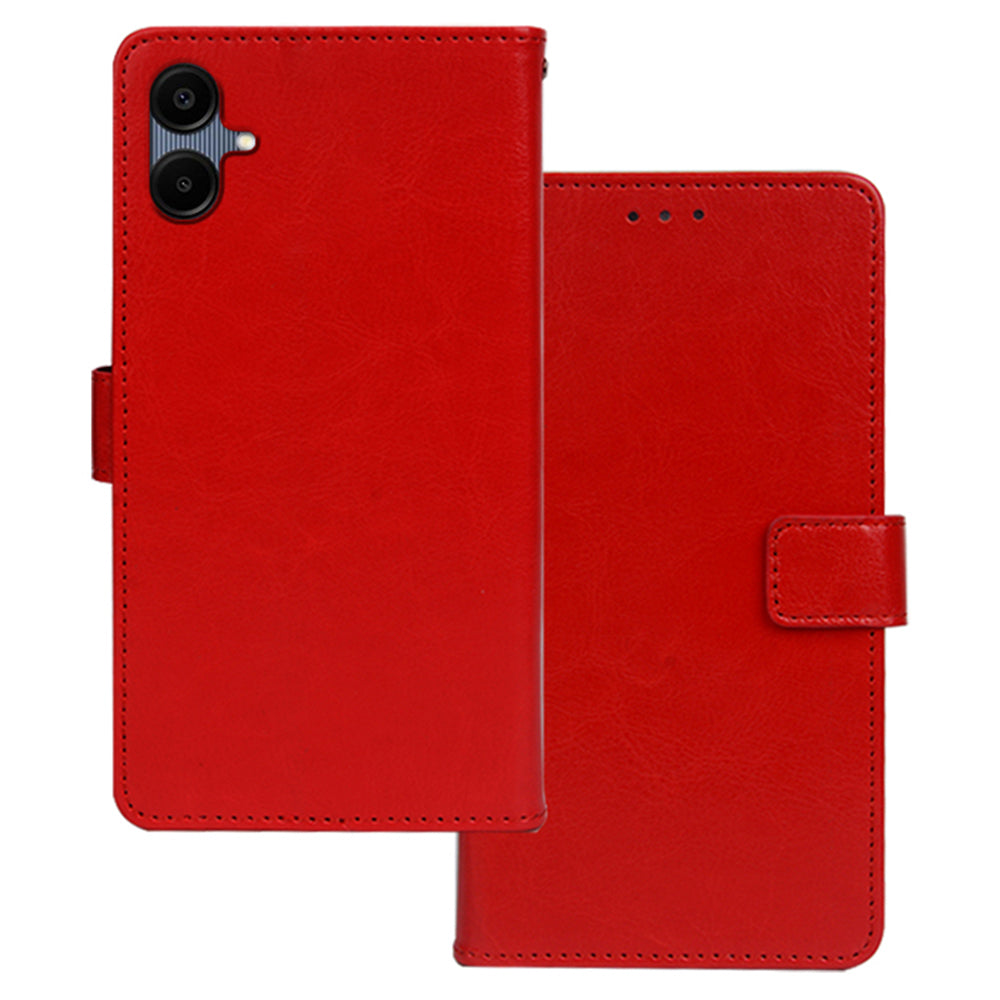 IDEWEI For Samsung Galaxy A06 Case Card Slots Holder Leather Phone Cover Crazy Horse Texture - Red