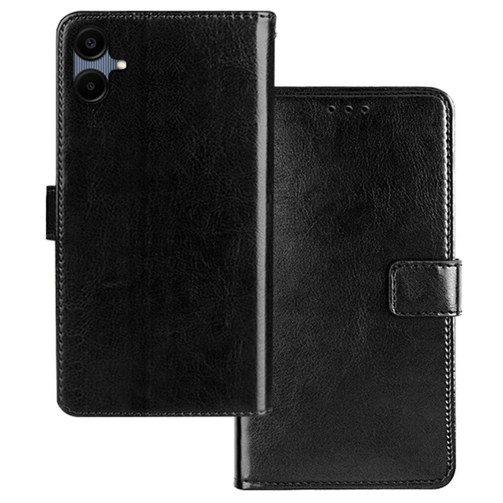 IDEWEI For Samsung Galaxy A06 Case Card Slots Holder Leather Phone Cover Crazy Horse Texture - Black
