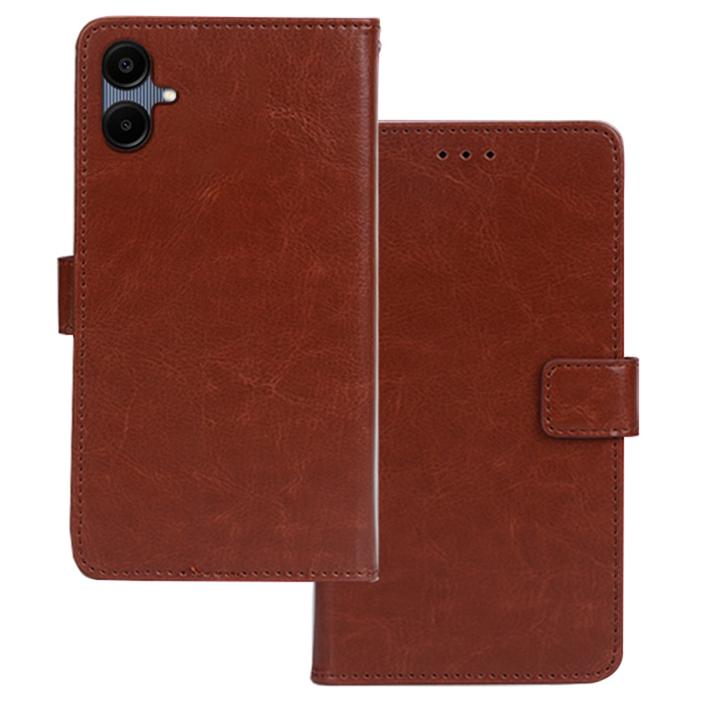 IDEWEI For Samsung Galaxy A06 Case Card Slots Holder Leather Phone Cover Crazy Horse Texture - Brown