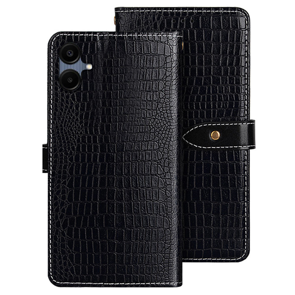 IDEWEI For Samsung Galaxy A06 Case Crocodile Texture PU Leather Flip Phone Cover - Black