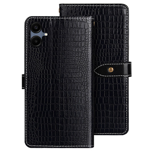 IDEWEI For Samsung Galaxy A06 Case Crocodile Texture PU Leather Flip Phone Cover - Black