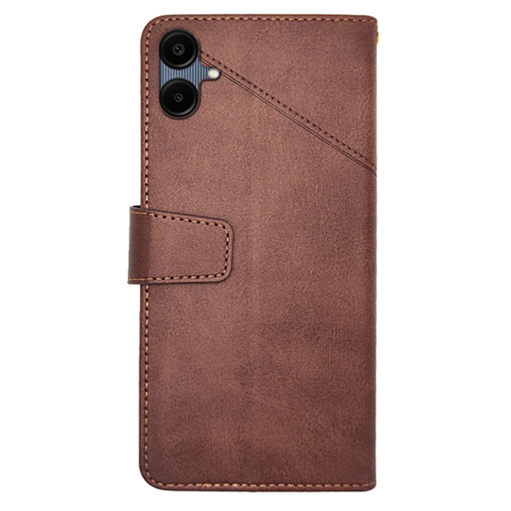 IDEWEI For Samsung Galaxy A06 Case Leather Wallet Phone Cover Stand Calf Texture - Coffee