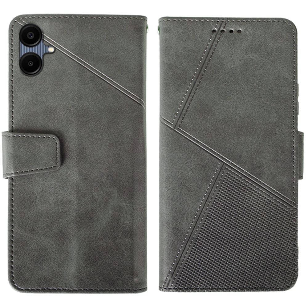 IDEWEI For Samsung Galaxy A06 Case Leather Wallet Phone Cover Stand Calf Texture - Grey