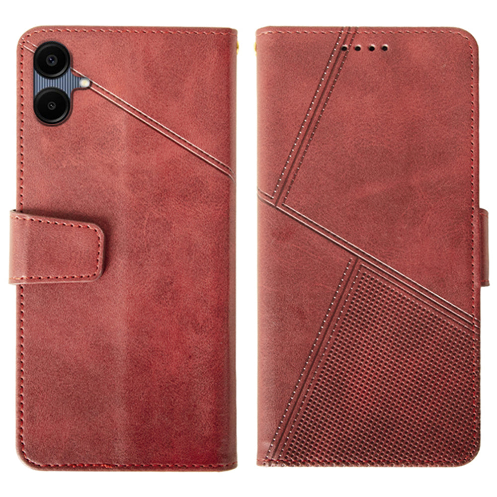 IDEWEI For Samsung Galaxy A06 Case Leather Wallet Phone Cover Stand Calf Texture - Red