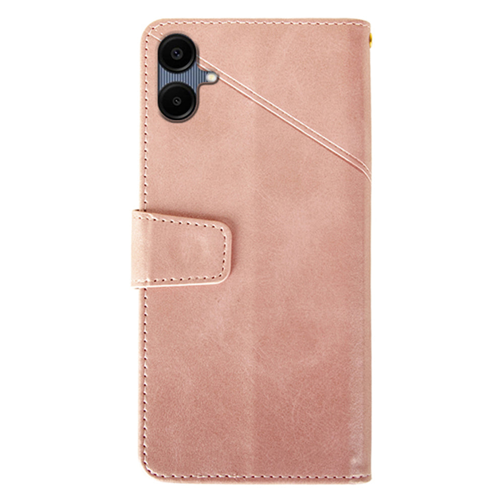 IDEWEI For Samsung Galaxy A06 Case Leather Wallet Phone Cover Stand Calf Texture - Pink