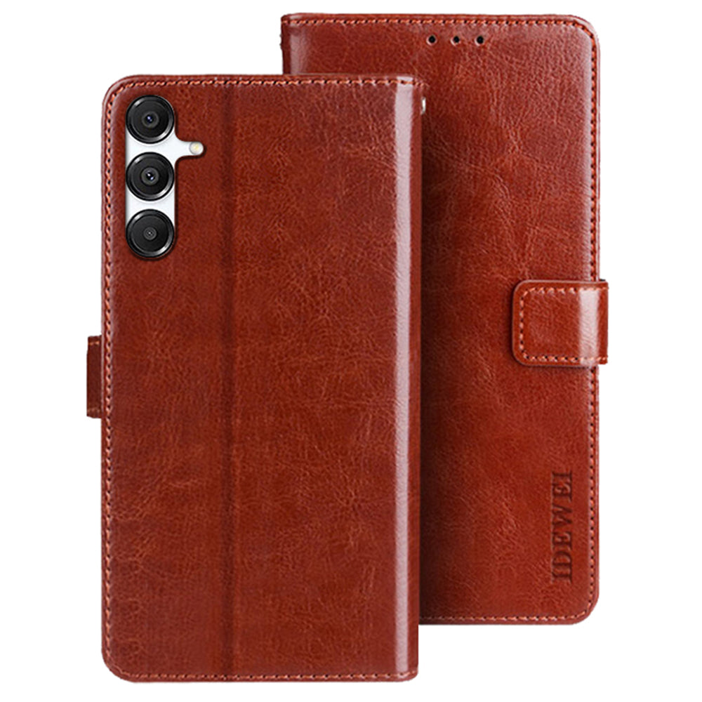 IDEWEI For Samsung Galaxy A16 4G / 5G Stand Case Crazy Horse Texture Leather Phone Cover - Brown